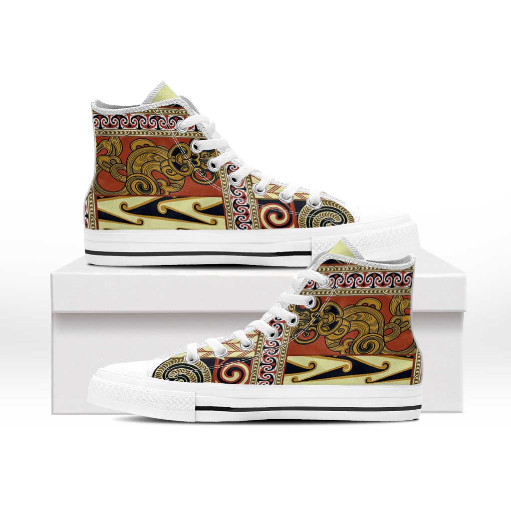 Yellow Aotearoa Kowhaiwhai Pattern High Top Shoes NZ Maori Quilt Style - Polynesian Pride