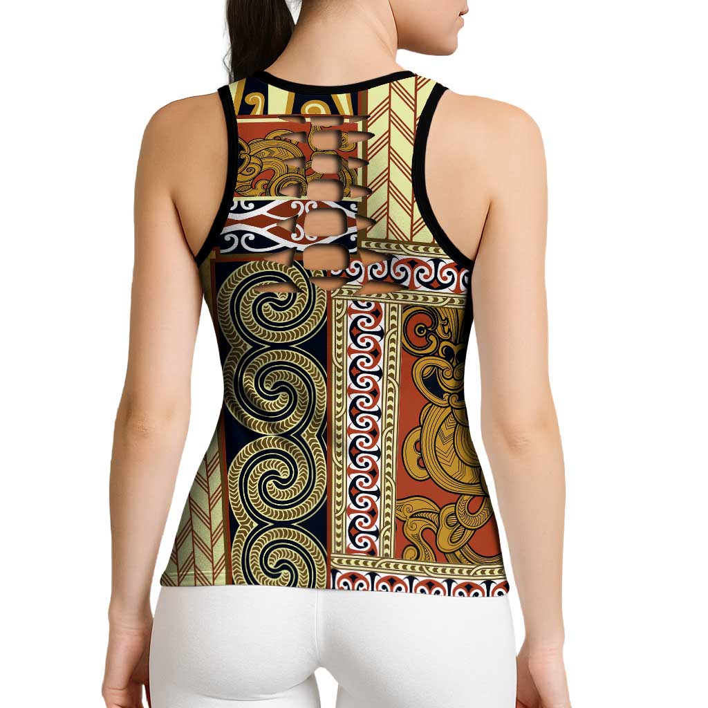 Yellow Aotearoa Kowhaiwhai Pattern Hollow Tank Top NZ Maori Quilt Style LT14 - Polynesian Pride