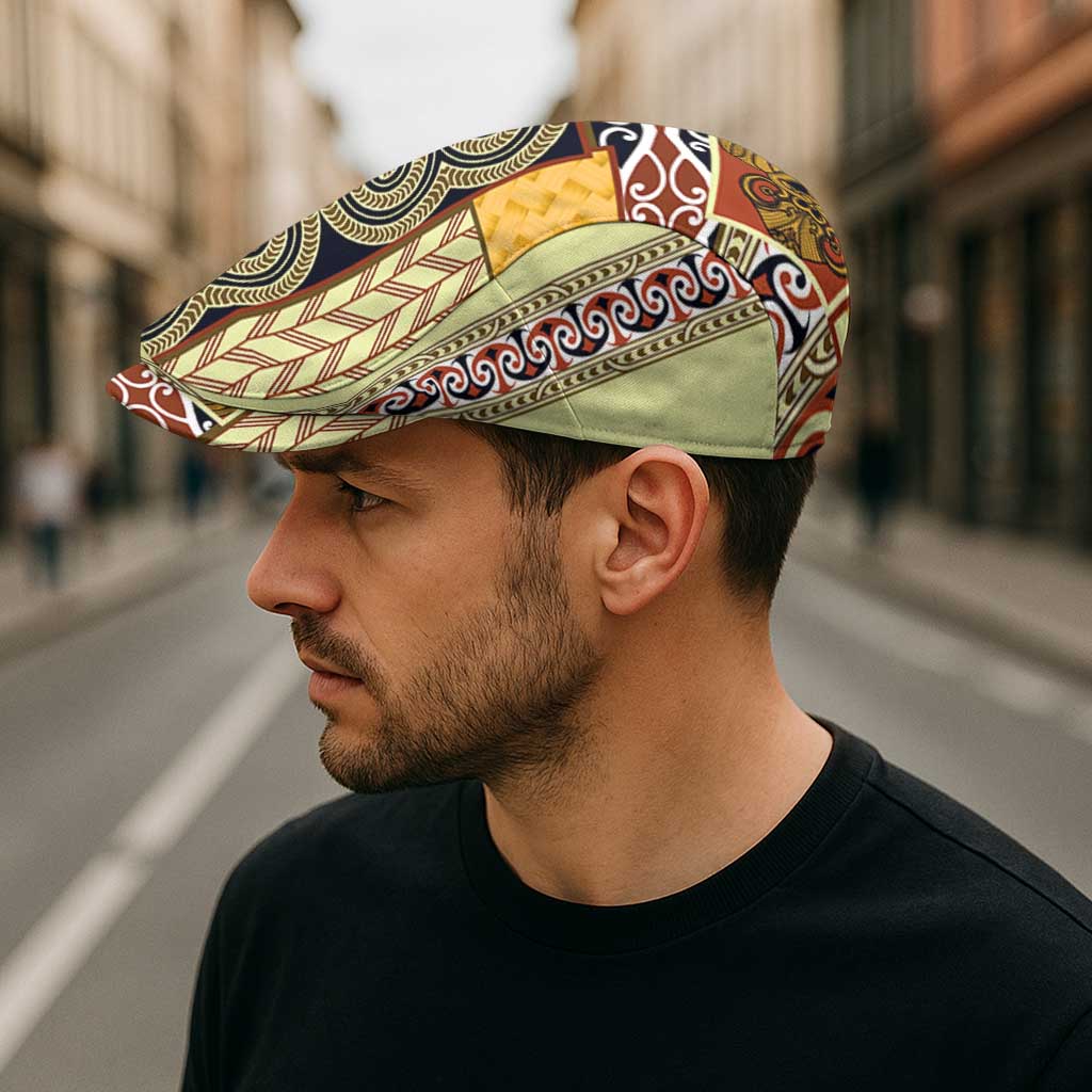 Yellow Aotearoa Kowhaiwhai Pattern Jeff Hat NZ Maori Quilt Style - Polynesian Pride