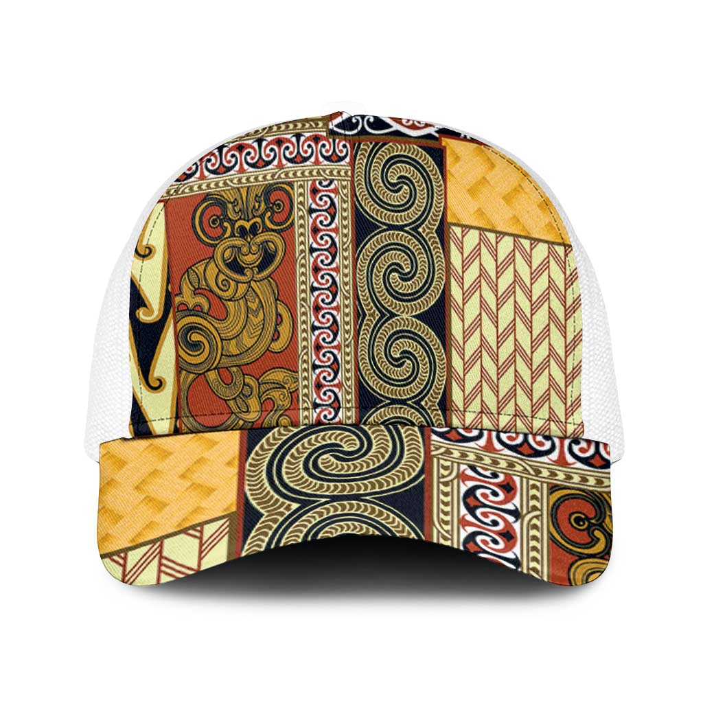 Yellow Aotearoa Kowhaiwhai Pattern Mesh Trucker Cap NZ Maori Quilt Style - Polynesian Pride