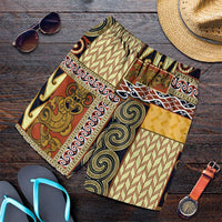 Yellow Aotearoa Kowhaiwhai Pattern Shorts for Men NZ Maori Quilt Style - Polynesian Pride