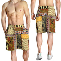 Yellow Aotearoa Kowhaiwhai Pattern Shorts for Men NZ Maori Quilt Style - Polynesian Pride