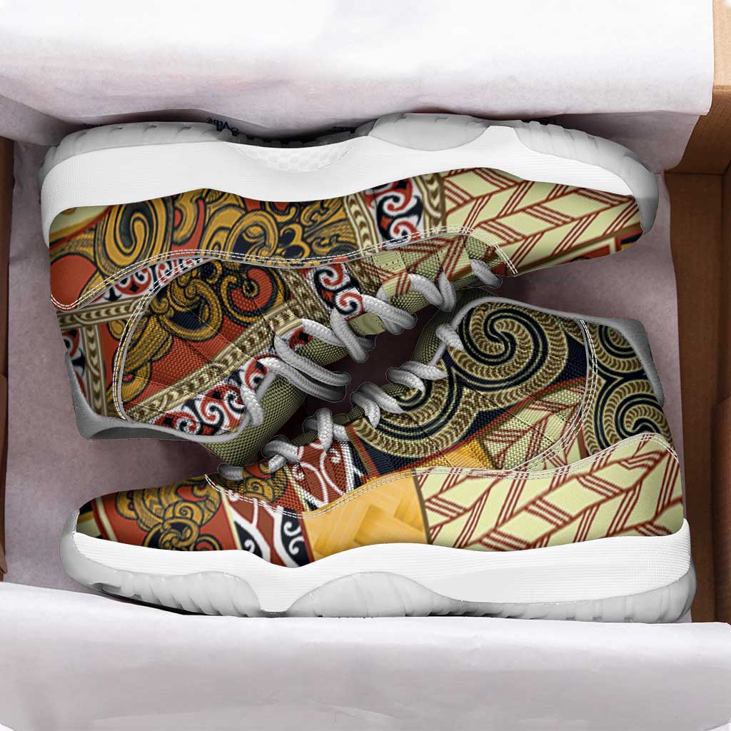 Yellow Aotearoa Kowhaiwhai Pattern Sneakers J11 NZ Maori Quilt Style - Polynesian Pride