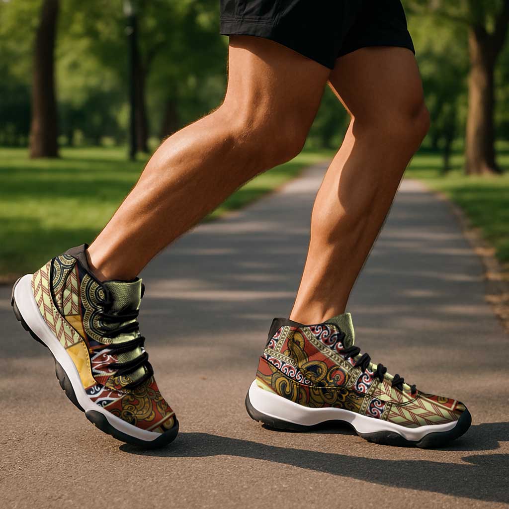 Yellow Aotearoa Kowhaiwhai Pattern Sneakers J11 NZ Maori Quilt Style - Polynesian Pride