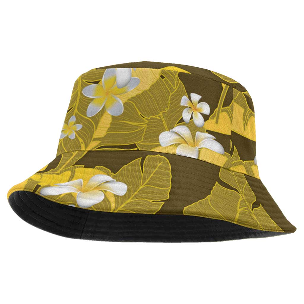 Yellow Banana Leaf Hawaii Bucket Hat Lau Maia Plumeria Tropical Summer Vibes