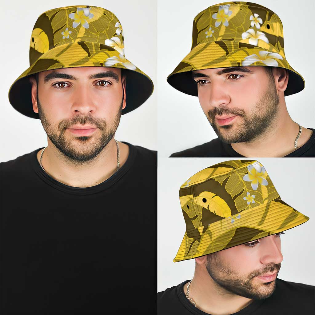 Yellow Banana Leaf Hawaii Bucket Hat Lau Maia Plumeria Tropical Summer Vibes