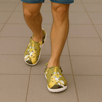 Yellow Banana Leaf Hawaii Clogs Shoes Lau Maia Plumeria Tropical Summer Vibes