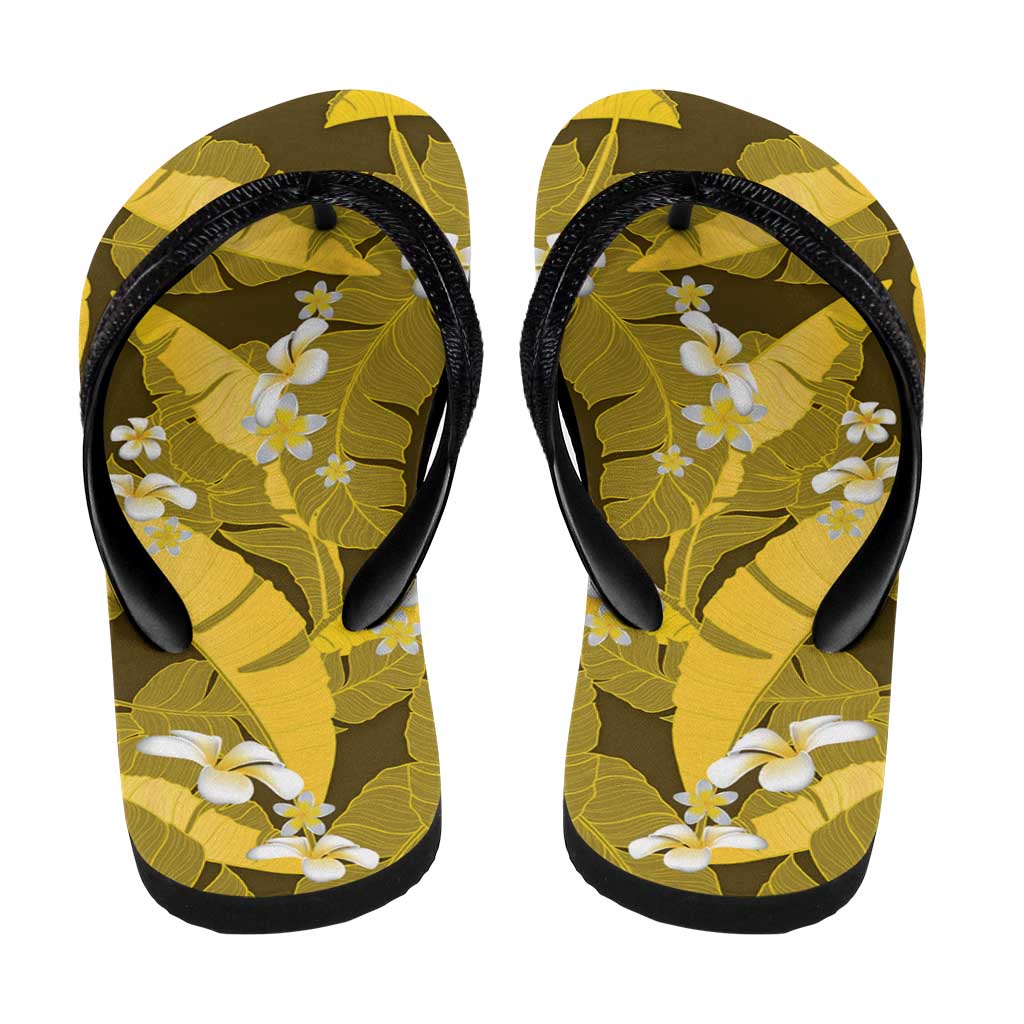 Yellow Banana Leaf Hawaii Flip Flops Lau Maia Plumeria Tropical Summer Vibes