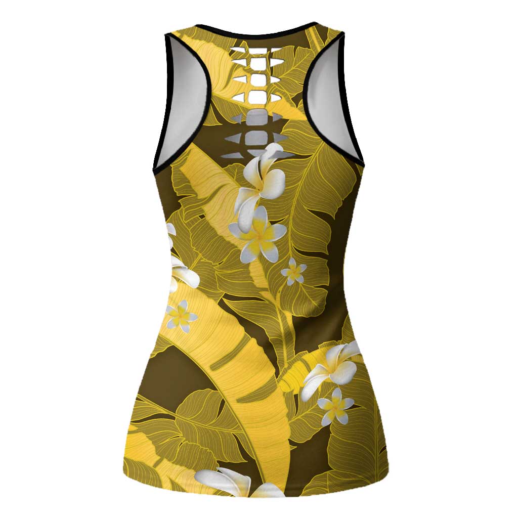 Yellow Banana Leaf Hawaii Hollow Tank Top Lau Maia Plumeria Tropical Summer Vibes