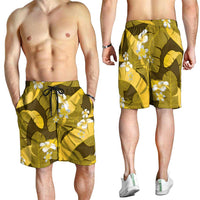 Yellow Banana Leaf Hawaii Shorts for Men Lau Maia Plumeria Tropical Summer Vibes