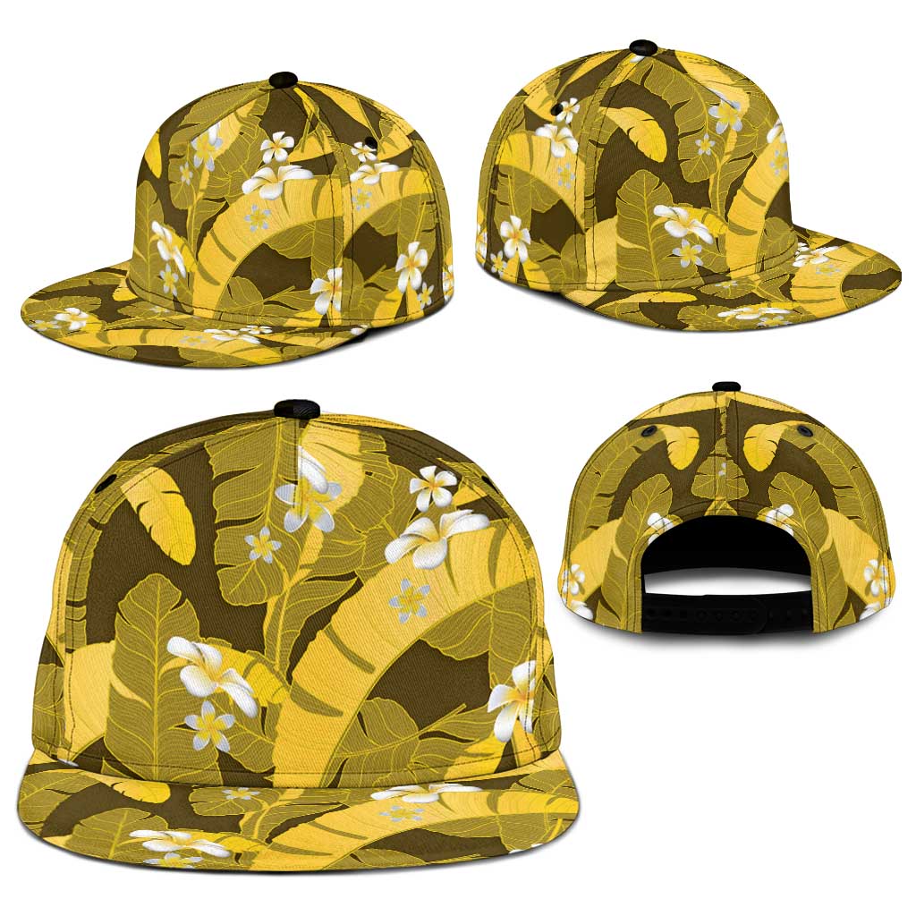 Yellow Banana Leaf Hawaii Snapback Cap Lau Maia Plumeria Tropical Summer Vibes