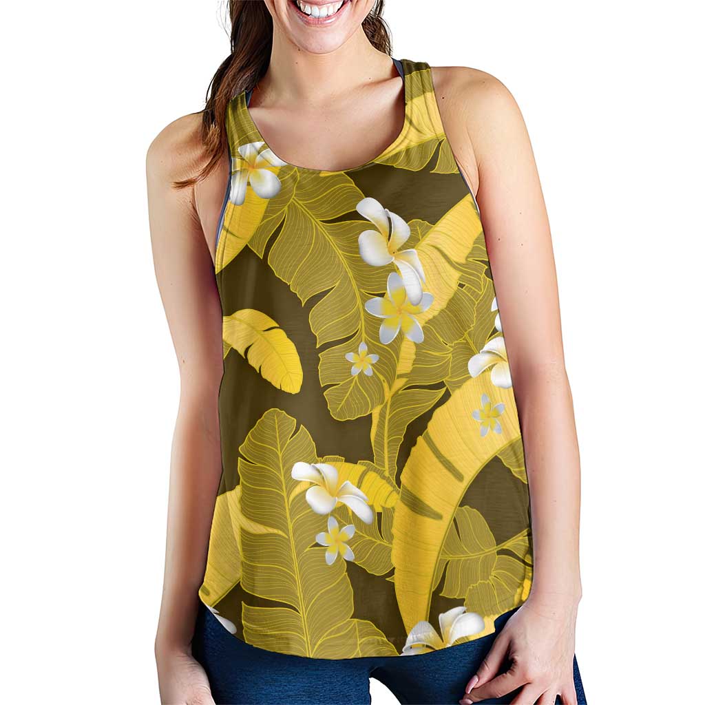 Yellow Banana Leaf Hawaii Women Racerback Tank Lau Maia Plumeria Tropical Summer Vibes