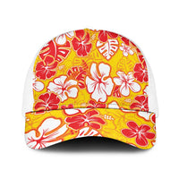 Yellow Hawaii Hibiscus Baseball Net Cap Tropical Flowers Seamless Pattern - Polynesian Pride