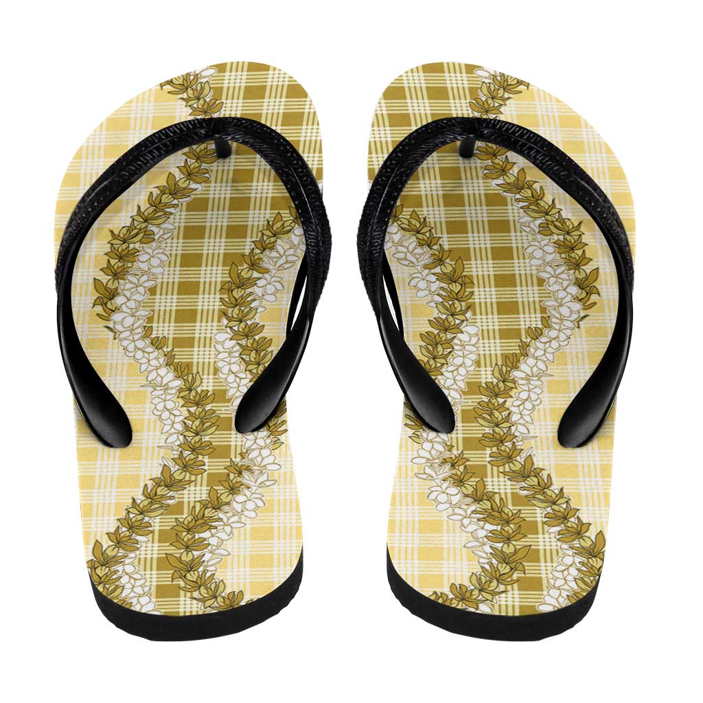 Yellow Hawaii Palaka Flip Flops Hawaiian Honohono Lei
