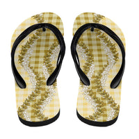 Yellow Hawaii Palaka Flip Flops Hawaiian Honohono Lei
