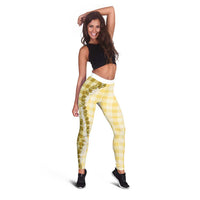 Yellow Hawaii Palaka Leggings Hawaiian Honohono Lei