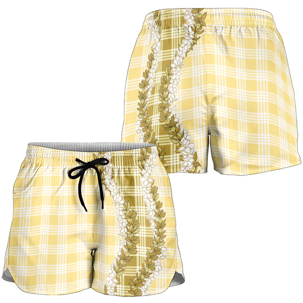 Yellow Hawaii Palaka Shorts for Women Hawaiian Honohono Lei