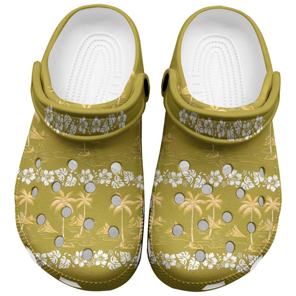 Yellow Hawaii Palm Tree Hibiscus Clogs Shoes Fantasy Summer Vibe LT01 Yellow - Polynesian Pride