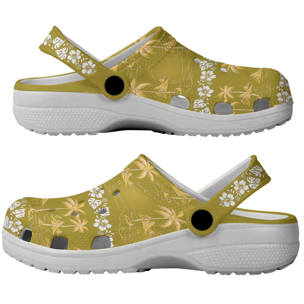 Yellow Hawaii Palm Tree Hibiscus Clogs Shoes Fantasy Summer Vibe LT01 - Polynesian Pride