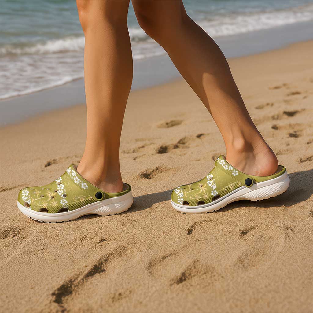 Yellow Hawaii Palm Tree Hibiscus Clogs Shoes Fantasy Summer Vibe LT01 - Polynesian Pride