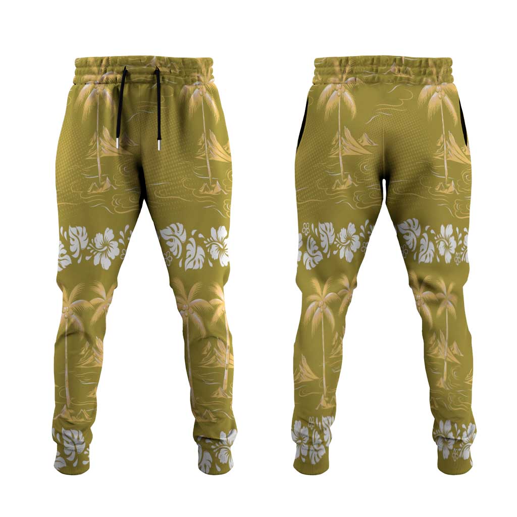 Yellow Hawaii Palm Tree Hibiscus Jogger Pants Fantasy Summer Vibe LT01 Yellow - Polynesian Pride