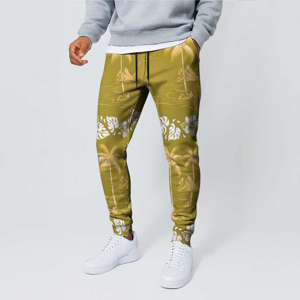 Yellow Hawaii Palm Tree Hibiscus Jogger Pants Fantasy Summer Vibe LT01 - Polynesian Pride
