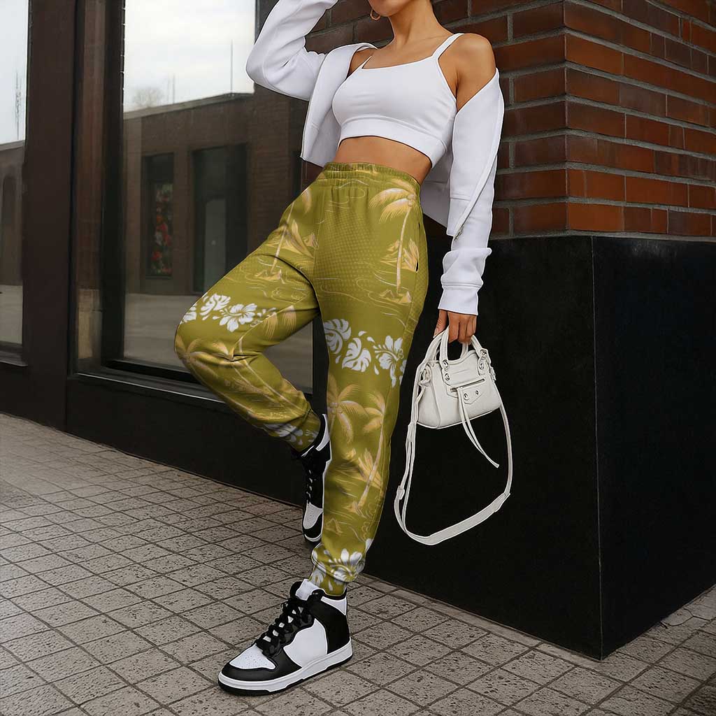 Yellow Hawaii Palm Tree Hibiscus Jogger Pants Fantasy Summer Vibe LT01 - Polynesian Pride