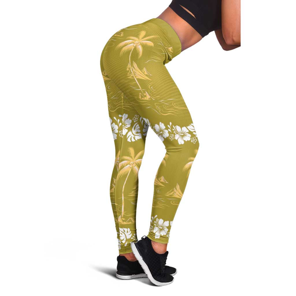Yellow Hawaii Palm Tree Hibiscus Leggings Fantasy Summer Vibe LT01 - Polynesian Pride