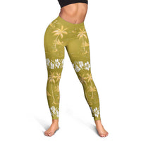 Yellow Hawaii Palm Tree Hibiscus Leggings Fantasy Summer Vibe LT01 - Polynesian Pride