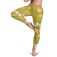 Yellow Hawaii Palm Tree Hibiscus Leggings Fantasy Summer Vibe LT01 - Polynesian Pride