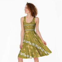 Yellow Hawaii Palm Tree Hibiscus Midi Dress Fantasy Summer Vibe LT01 - Polynesian Pride