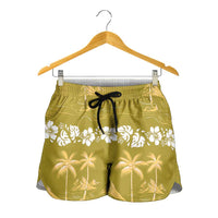 Yellow Hawaii Palm Tree Hibiscus Shorts for Women Fantasy Summer Vibe LT01 - Polynesian Pride