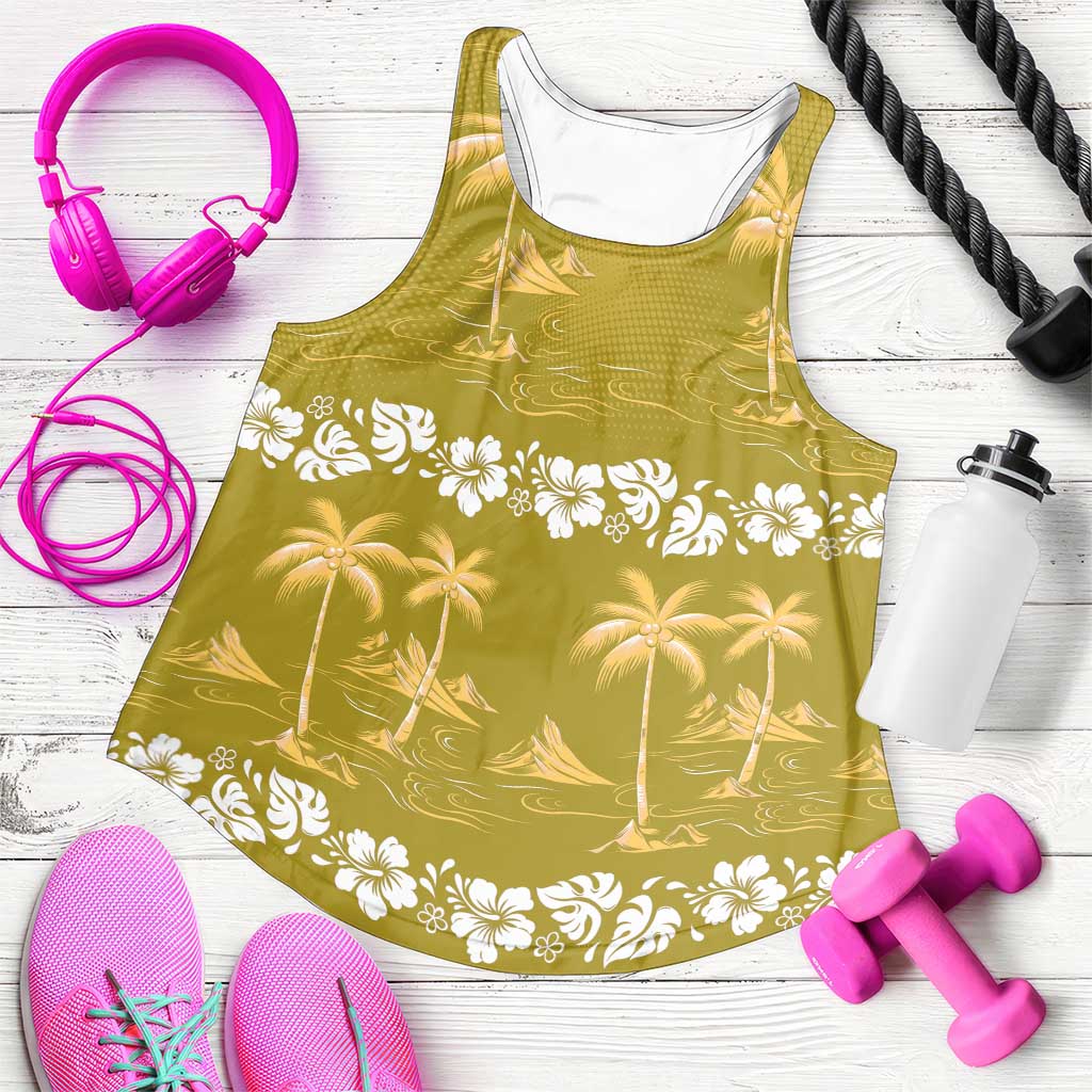 Yellow Hawaii Palm Tree Hibiscus Women Racerback Tank Fantasy Summer Vibe LT01 Yellow - Polynesian Pride