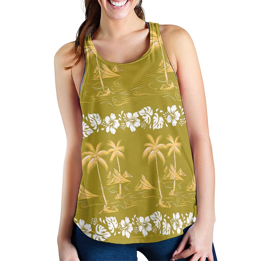 Yellow Hawaii Palm Tree Hibiscus Women Racerback Tank Fantasy Summer Vibe LT01 - Polynesian Pride