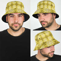 Yellow Hawaiian Quilt Bucket Hat Hawaii Pineapple Monstera Palaka Motifs - Polynesian Pride