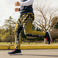 Yellow Niho Taniwha Mix Poutama Jogger Pants Unique Taniko Aotearoa - Polynesian Pride