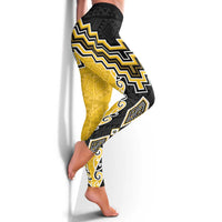 Yellow Niho Taniwha Mix Poutama Leggings Unique Taniko Aotearoa - Polynesian Pride