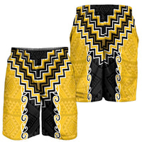 Yellow Niho Taniwha Mix Poutama Shorts for Men Unique Taniko Aotearoa - Polynesian Pride