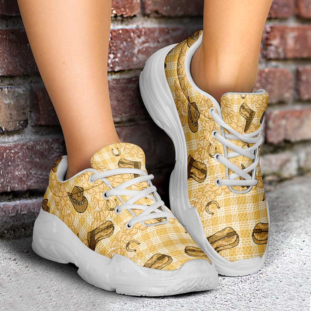 Yellow Palaka Hawaii Cowboy Chunky Sneakers Puakenikeni Lei Paniolo Papale Seamless Vibes - Polynesian Pride