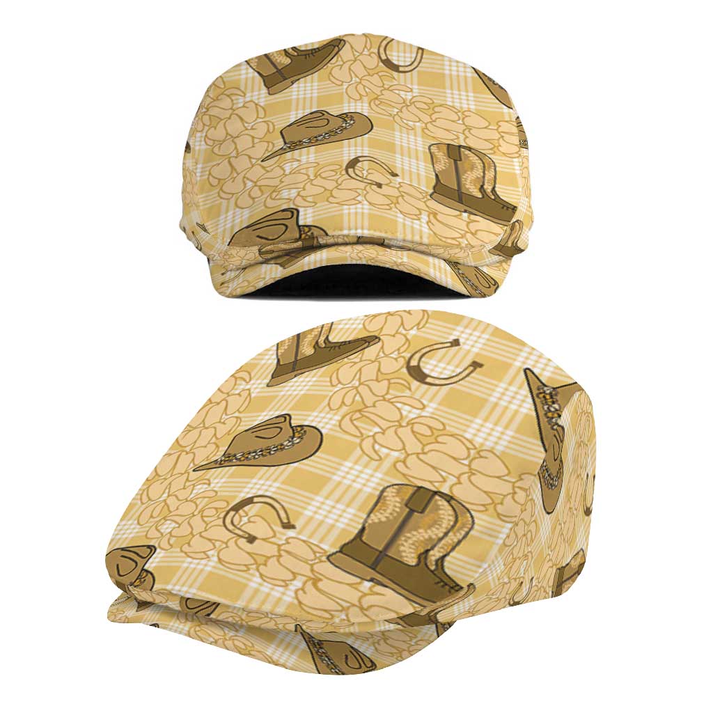 Yellow Palaka Hawaii Cowboy Jeff Hat Puakenikeni Lei Paniolo Papale Seamless Vibes - Polynesian Pride