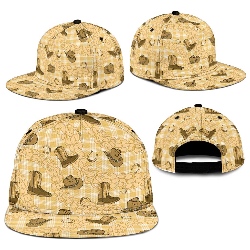 Yellow Palaka Hawaii Cowboy Snapback Cap Puakenikeni Lei Paniolo Papale Seamless Vibes - Polynesian Pride