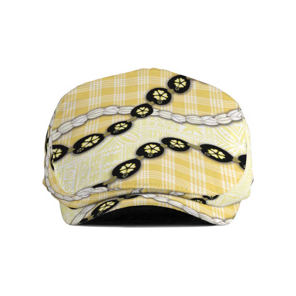 Yellow Palaka Hawaii Jeff Hat Kukui Nut Pikake Lei Hawaiian Tapa Pattern - Polynesian Pride