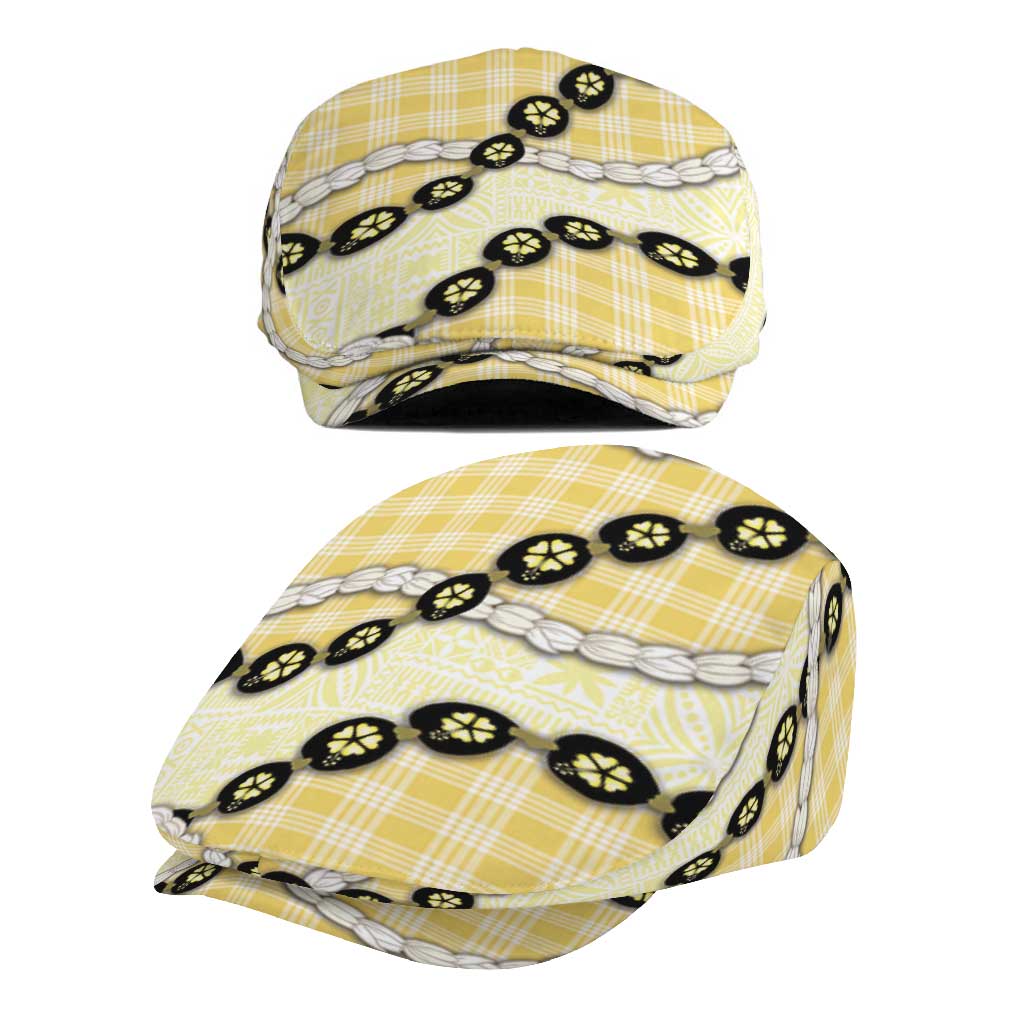 Yellow Palaka Hawaii Jeff Hat Kukui Nut Pikake Lei Hawaiian Tapa Pattern - Polynesian Pride
