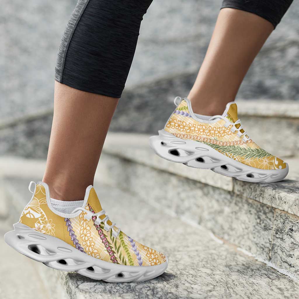 Yellow Palaka Hawaii Leis Clunky Sneakers Hawaiian-plaid Elegant Tropical Vibes