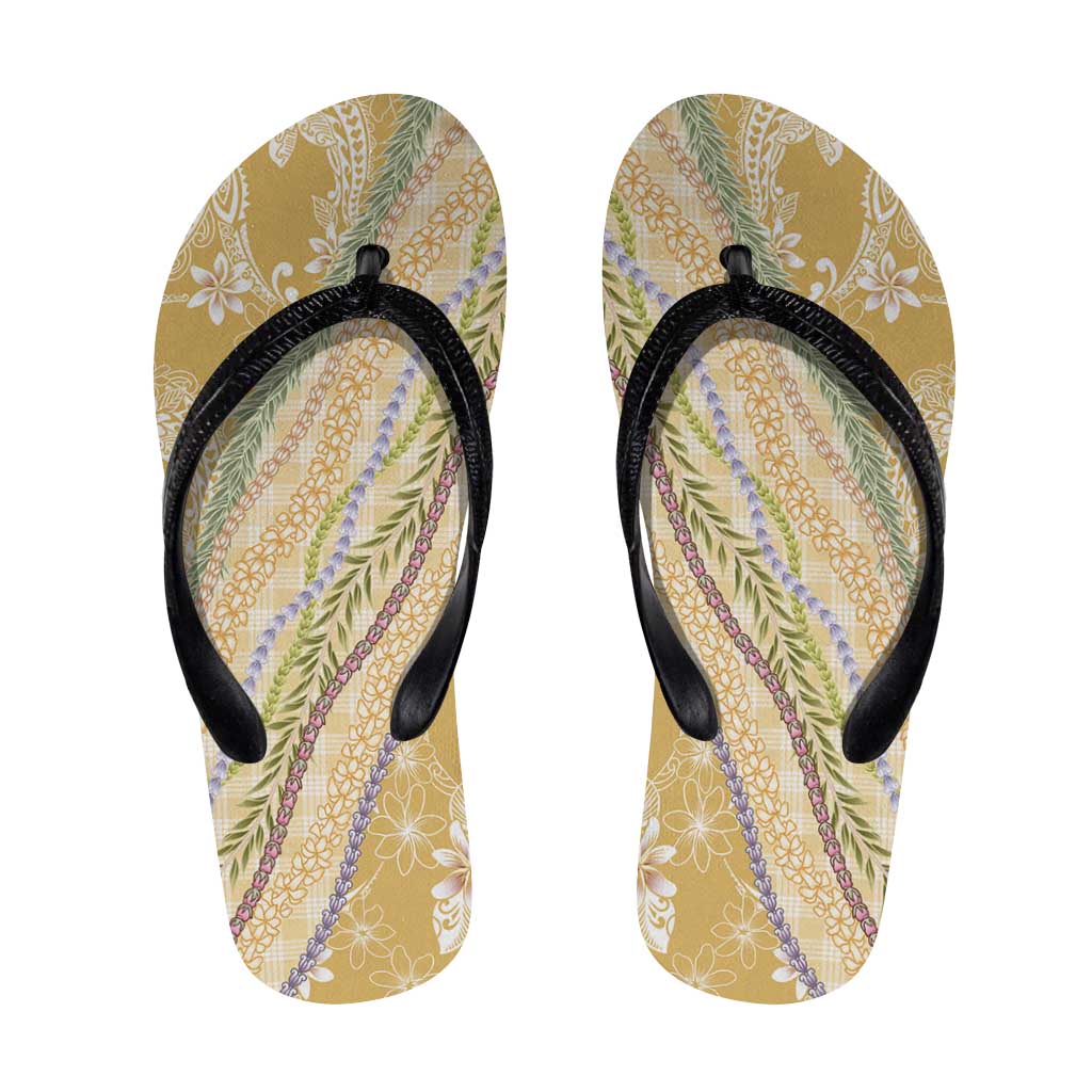 Yellow Palaka Hawaii Leis Flip Flops Hawaiian-plaid Elegant Tropical Vibes - Polynesian Pride