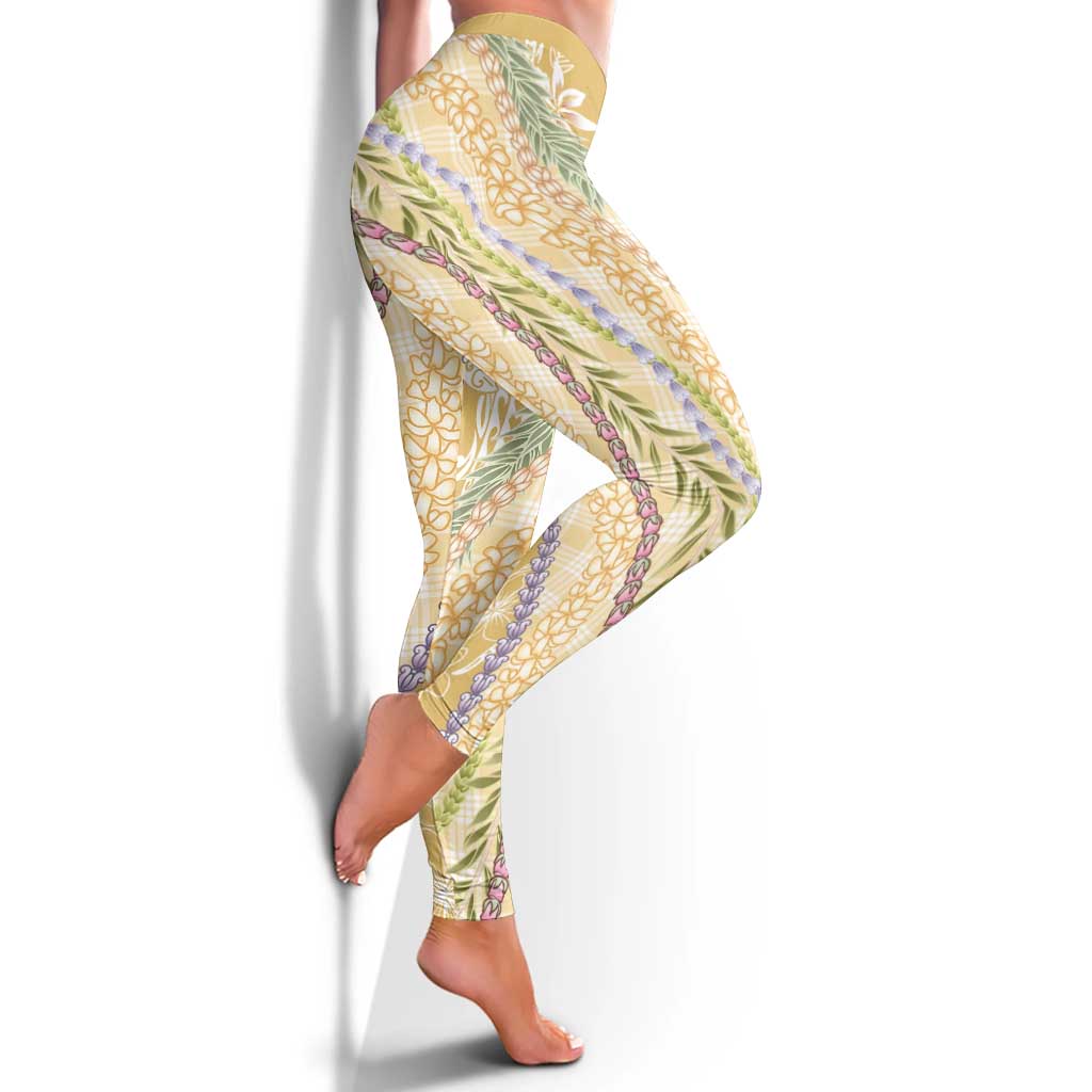 Yellow Palaka Hawaii Leis Leggings Hawaiian-plaid Elegant Tropical Vibes - Polynesian Pride