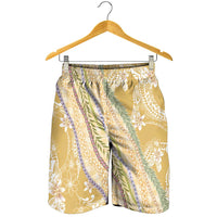 Yellow Palaka Hawaii Leis Shorts for Men Hawaiian-plaid Elegant Tropical Vibes - Polynesian Pride