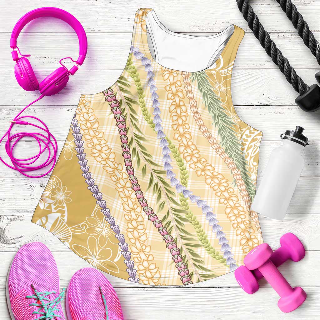 Yellow Palaka Hawaii Leis Women Racerback Tank Hawaiian-plaid Elegant Tropical Vibes - Polynesian Pride