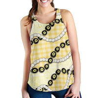 Yellow Palaka Hawaii Women Racerback Tank Kukui Nut Pikake Lei Hawaiian Tapa Pattern - Polynesian Pride
