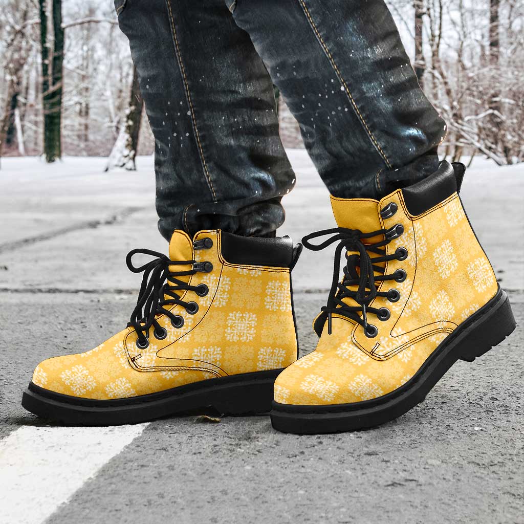 Yellow Palaka Quilt Hawaii All Season Boots Traditional Hawaii-plaid Pattern - Polynesian Pride